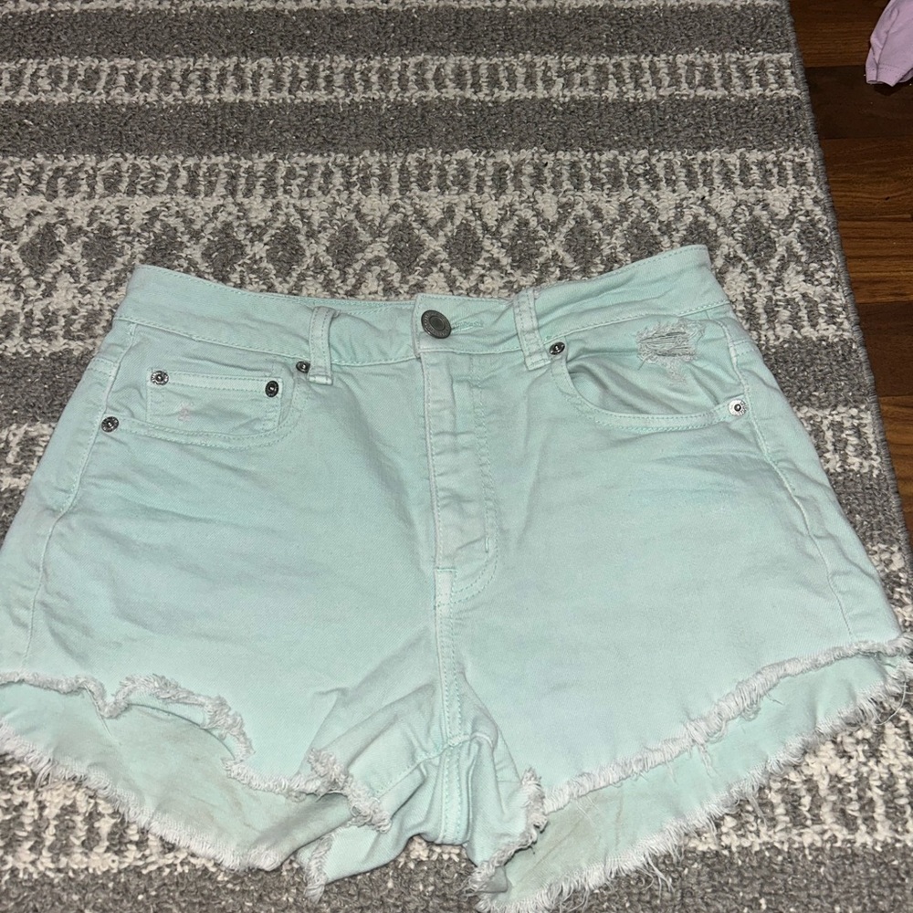 American Eagle Outfitters Green Jean Shorts Distressed Raw Hem
